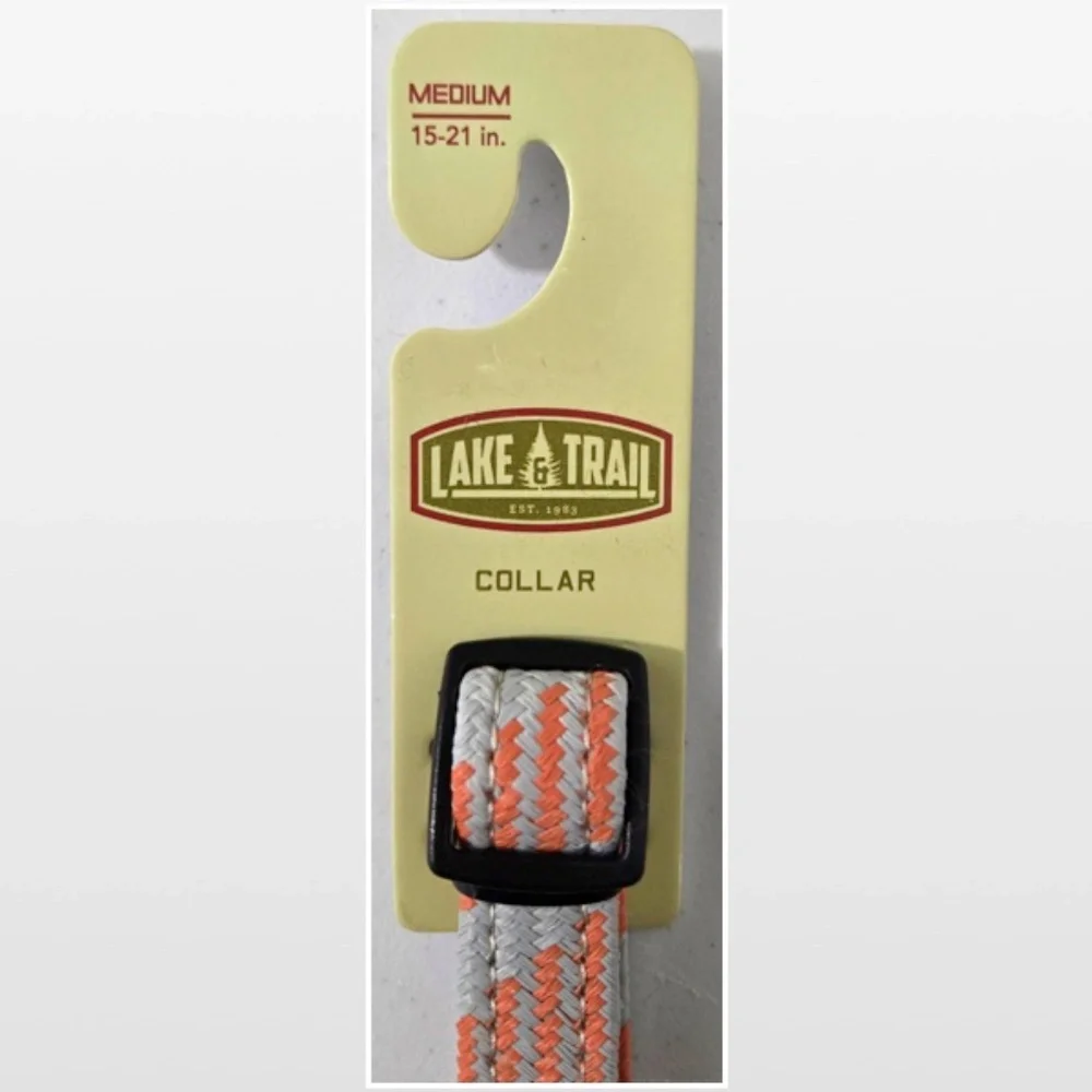 New Lake & Trail Dog Collar Medium Adjustable Pet Animal Grey Orange NWT